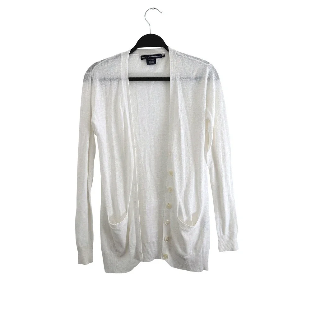 Ralph Lauren Sport White Cotton Linen Knit Cardigan Sweater XS